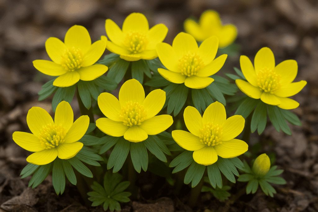 winter aconite in full bloom