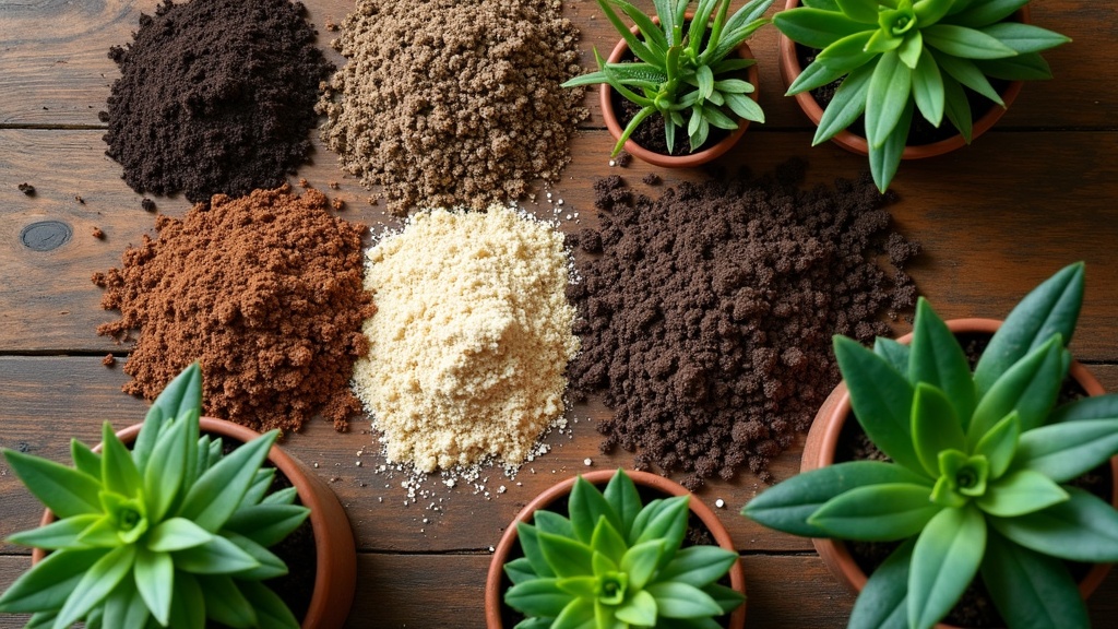 A variety of indoor plants in different pots showing soil mixes and textures.