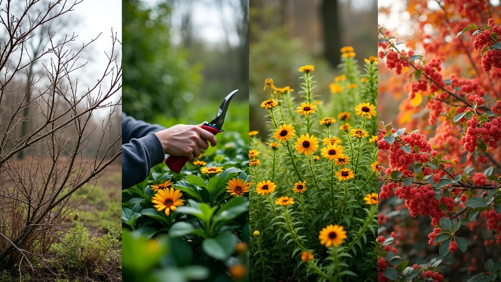 Tools for pruning garden plants by season
